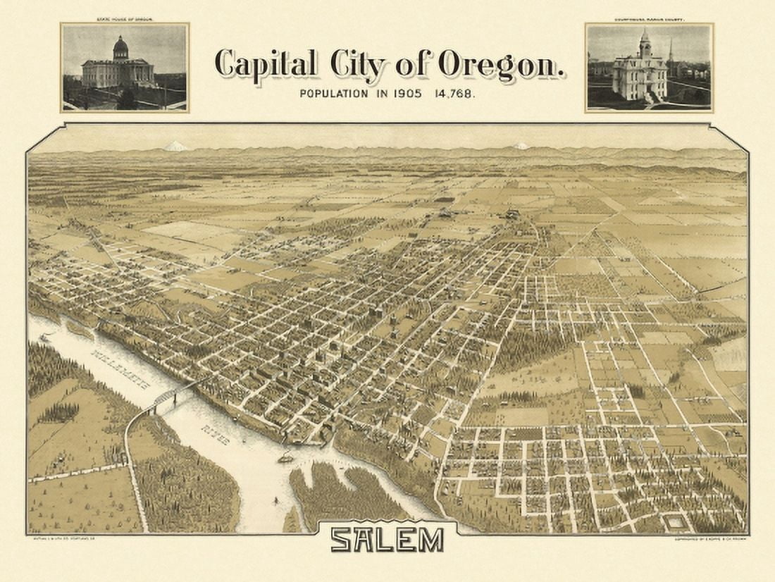 Historic Map of Salem Oregon 1905 Marion County Canvas Art - (24 x 36)