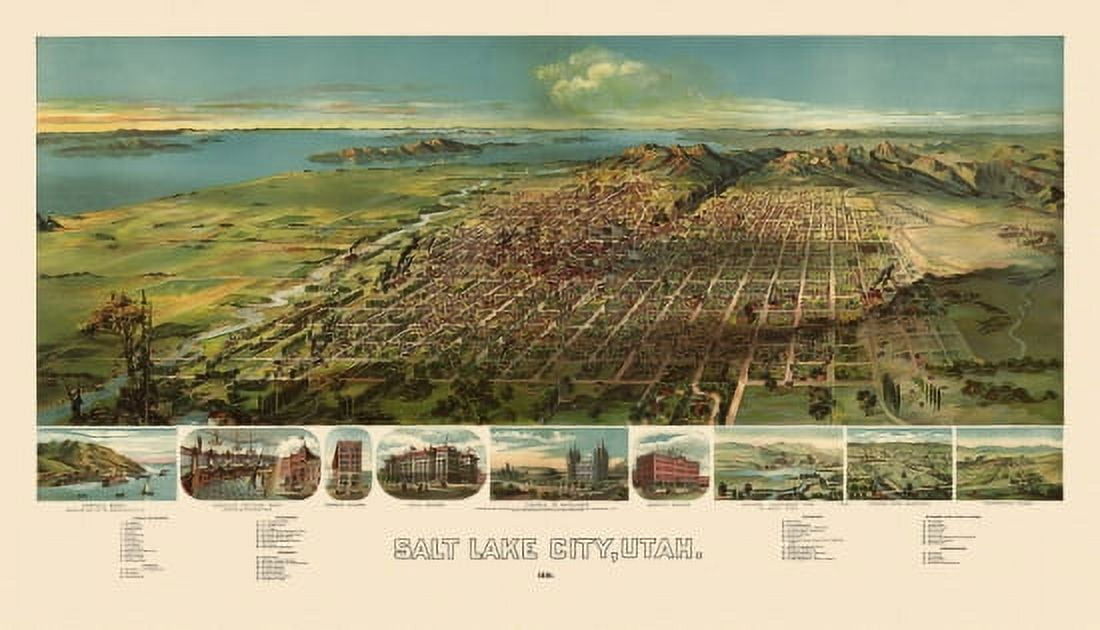 Historic Map of Salt Lake City Utah 1891 Salt Lake County Canvas Art - (18 x 24)
