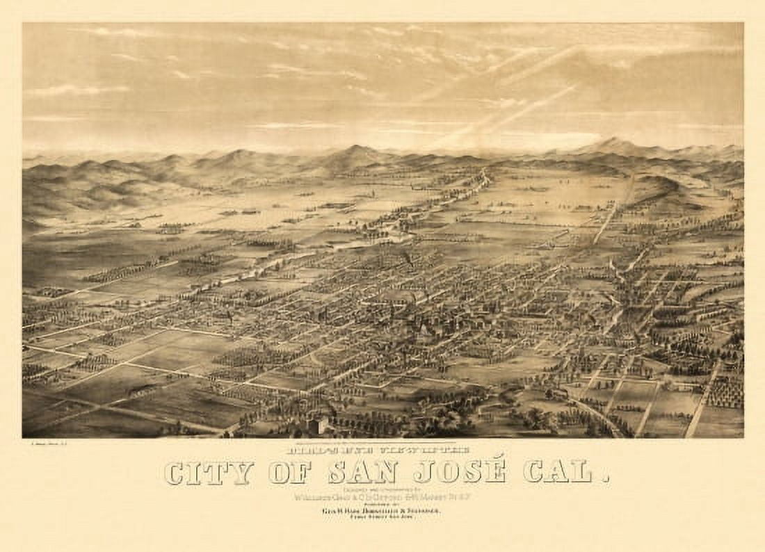 Historic Map of San Jose California 1869 Santa Clara County Canvas Art - (18 x 24)