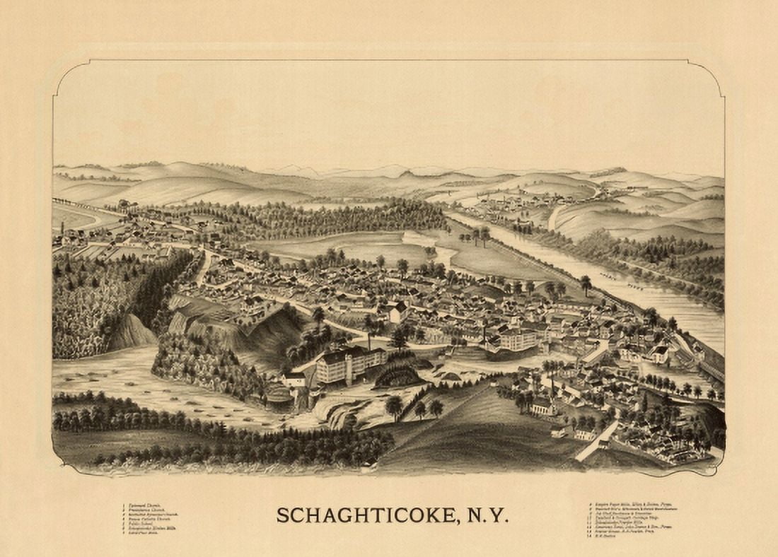 Historic Map of Schaghticoke New York 1889 Rensselaer County Canvas Art - (24 x 36)