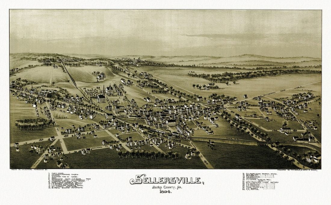 Historic Map of Sellersville Pennsylvania 1894 Bucks County Canvas Art - (18 x 24)