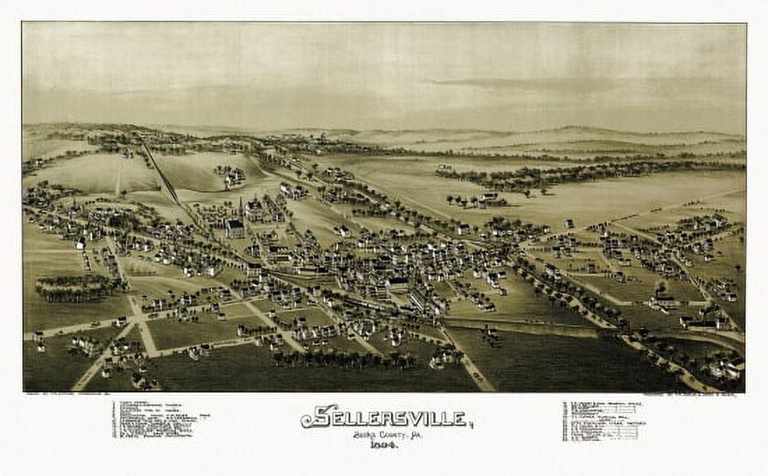Historic Map of Sellersville Pennsylvania 1894 Bucks County Canvas Art - (36 x 54)