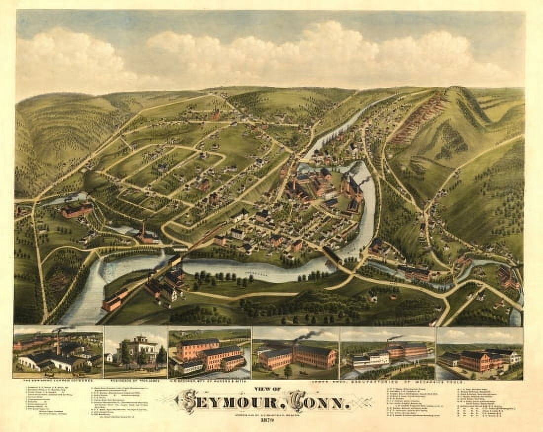Historic Map of Seymour Connecticut 1879 New Haven County Canvas Art - (18 x 24)