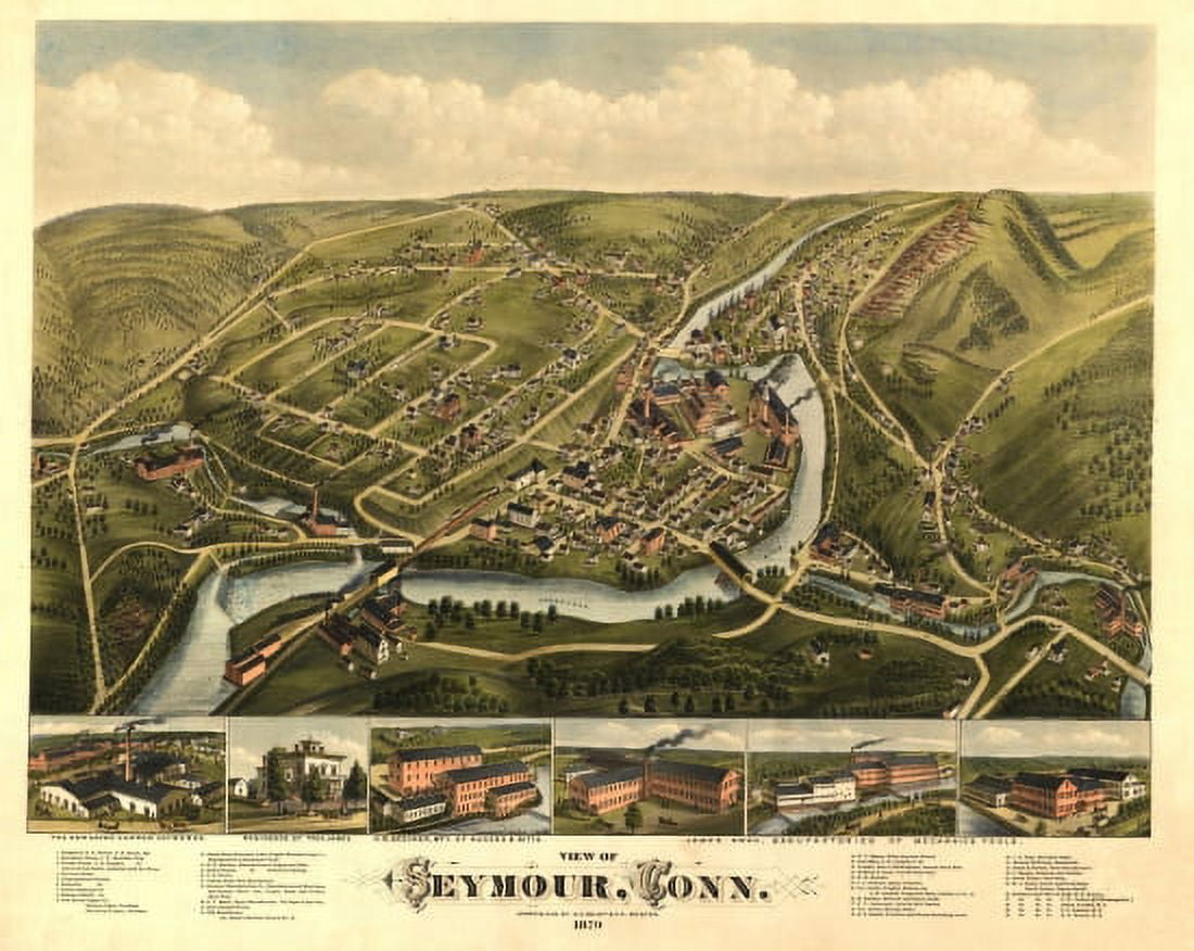Historic Map of Seymour Connecticut 1879 New Haven County Canvas Art -  (36 x 54)