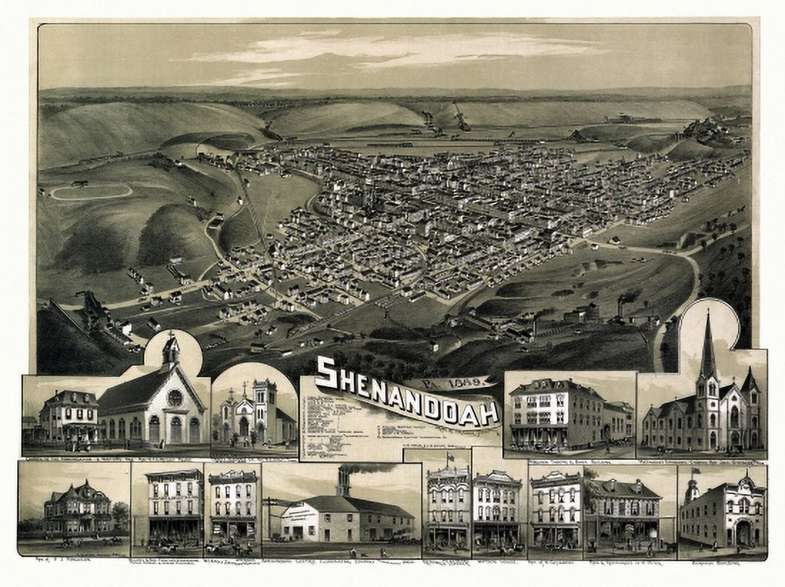 Historic Map of Shenandoah Pennsylvania 1889 Schuylkill County Canvas Art - (18 x 24)