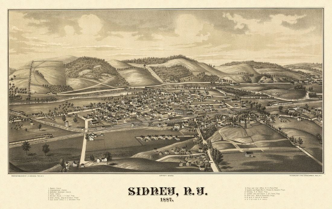 Historic Map of Sidney New York 1887 Delaware County Canvas Art - (36 x 54)
