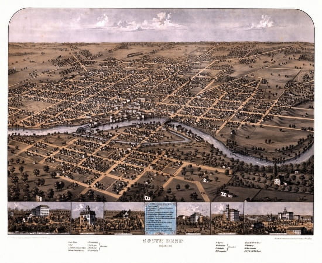 Historic Map of South Bend Indiana 1866 St Joseph County Canvas Art - (24 x 36)