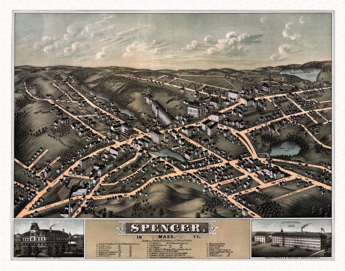 Historic Map of Spencer Massachusetts 1877 Worcester County Canvas Art -  (18 x 24)