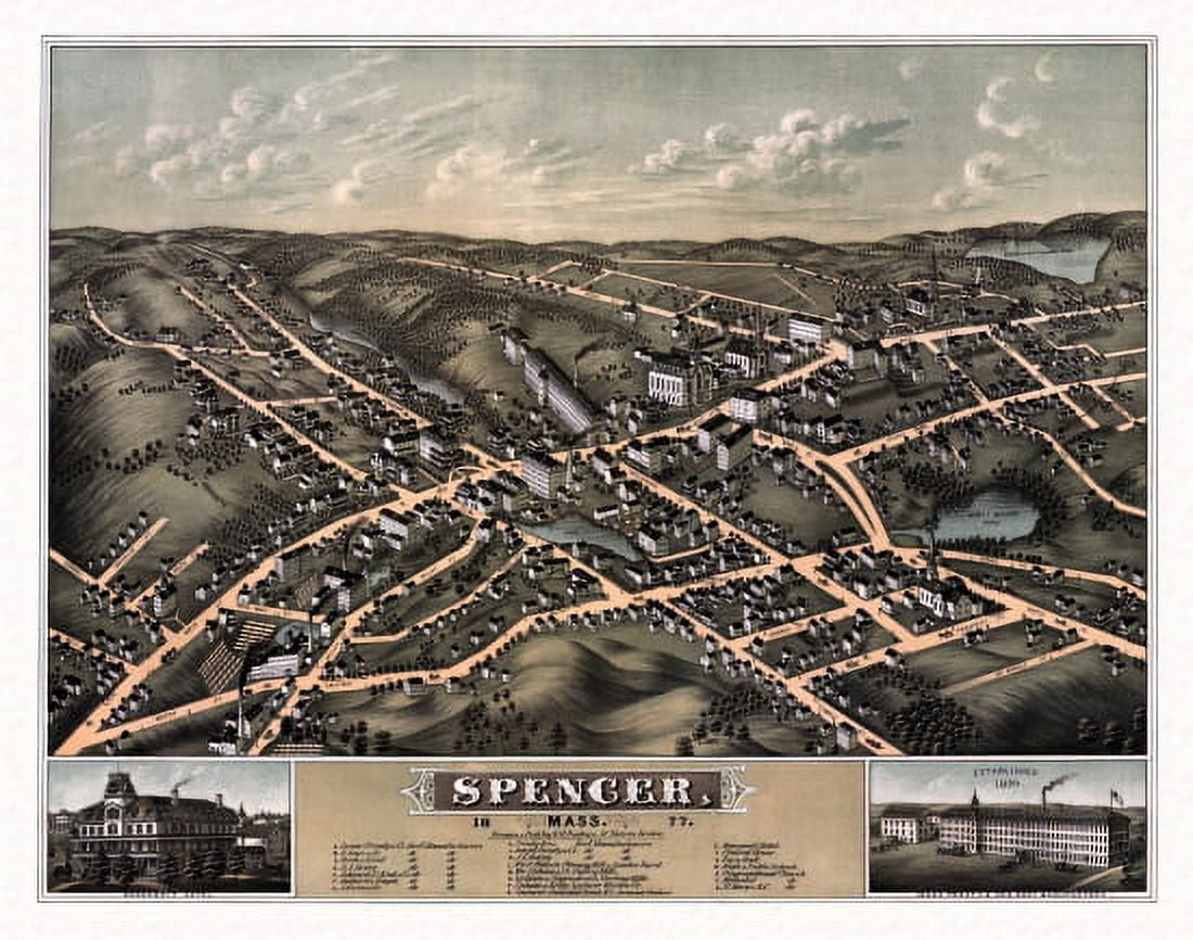 Historic Map of Spencer Massachusetts 1877 Worcester County Canvas Art - (24 x 36)