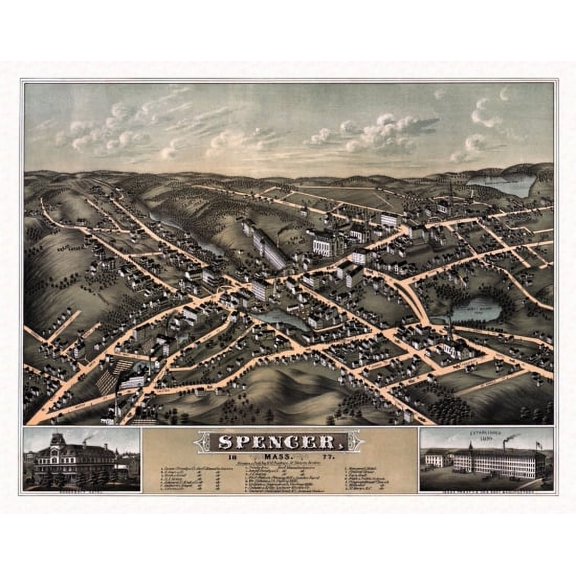 Historic Map of Spencer Massachusetts 1877 Worcester County Canvas Art - (36 x 54)