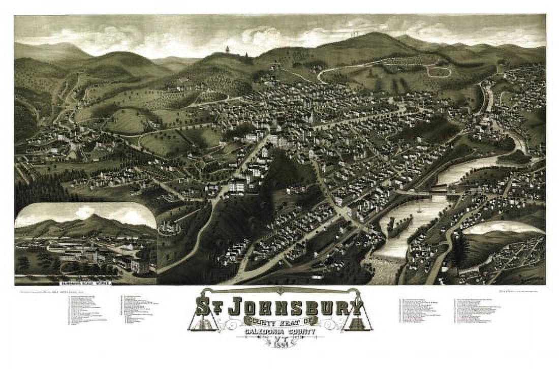 Historic Map of St Johnsbury Vermont 1884 Caledonia County Canvas Art - (18 x 24)