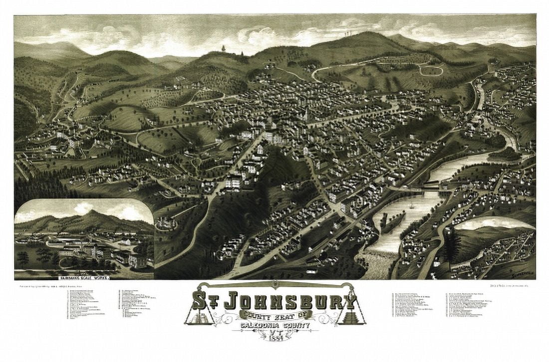 Historic Map of St Johnsbury Vermont 1884 Caledonia County Canvas Art -  (24 x 36)