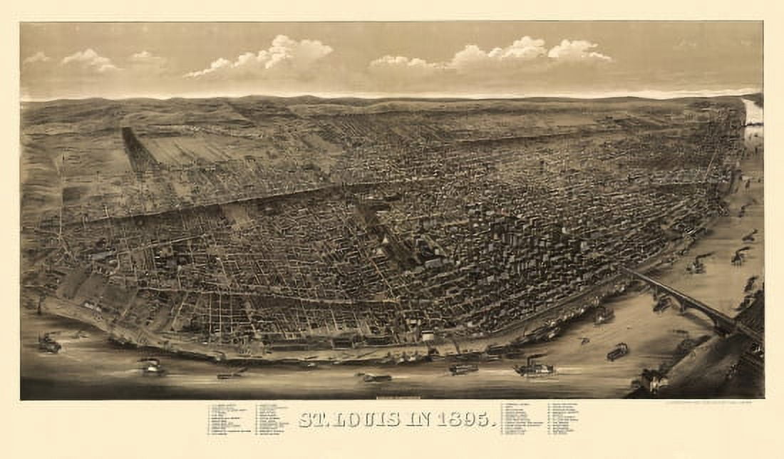 Historic Map of St Louis Missouri 1895 St Louis City County Canvas Art -  (18 x 24)