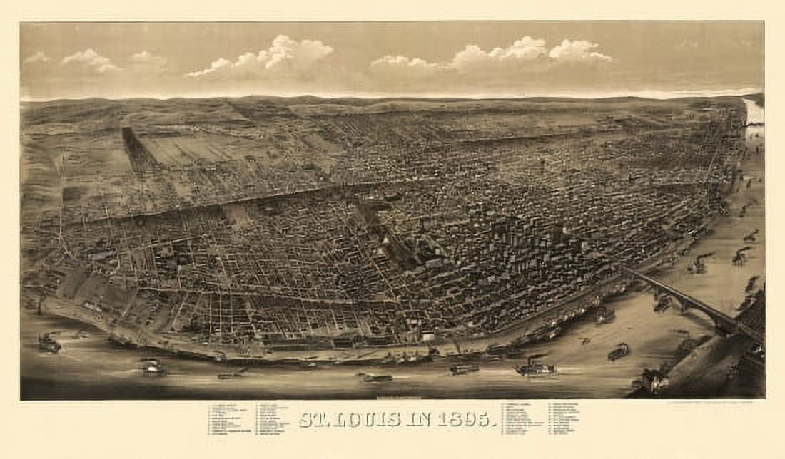 Historic Map of St Louis Missouri 1895 St Louis City County Canvas Art - (24 x 36)