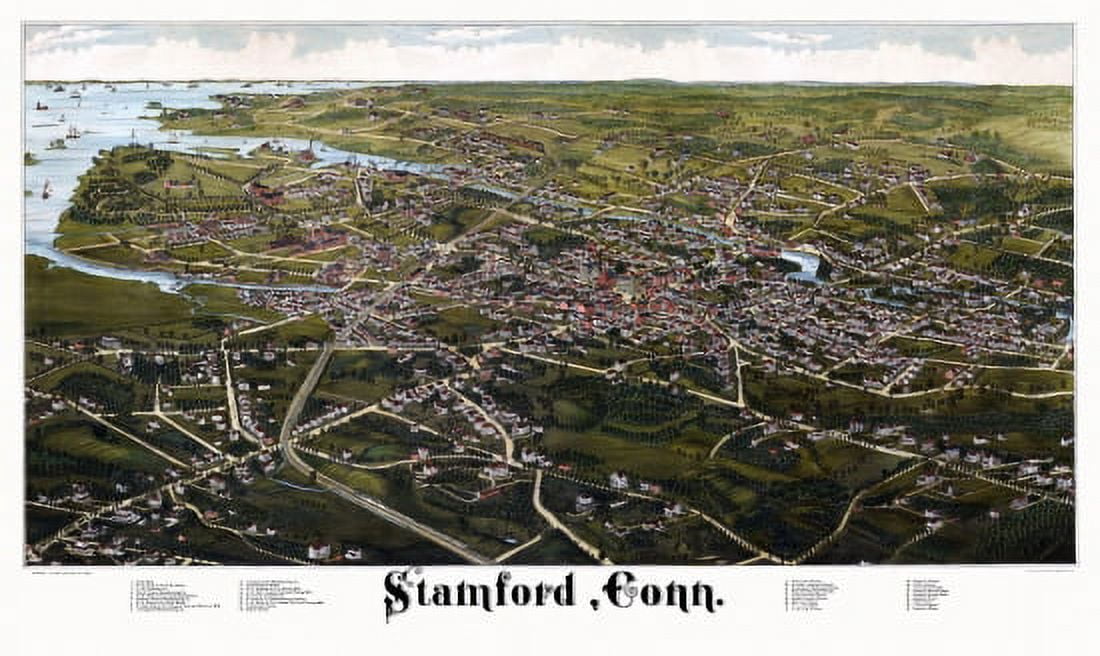 Historic Map of Stamford Connecticut 1883 Fairfield County Canvas Art -  (18 x 24)
