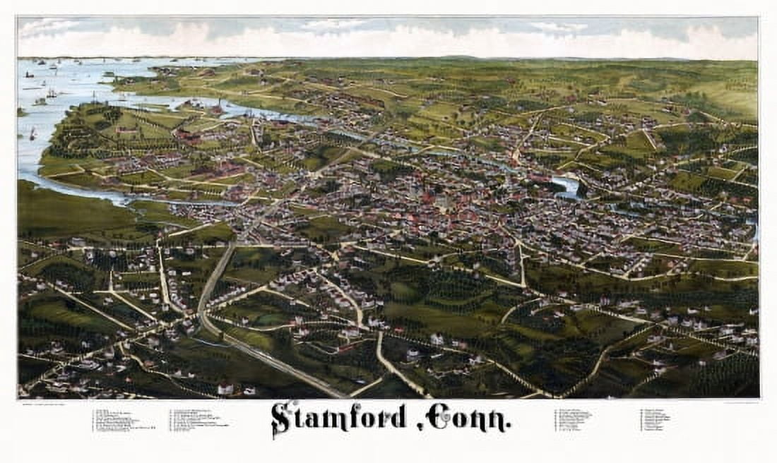 Historic Map of Stamford Connecticut 1883 Fairfield County Canvas Art - (36 x 54)