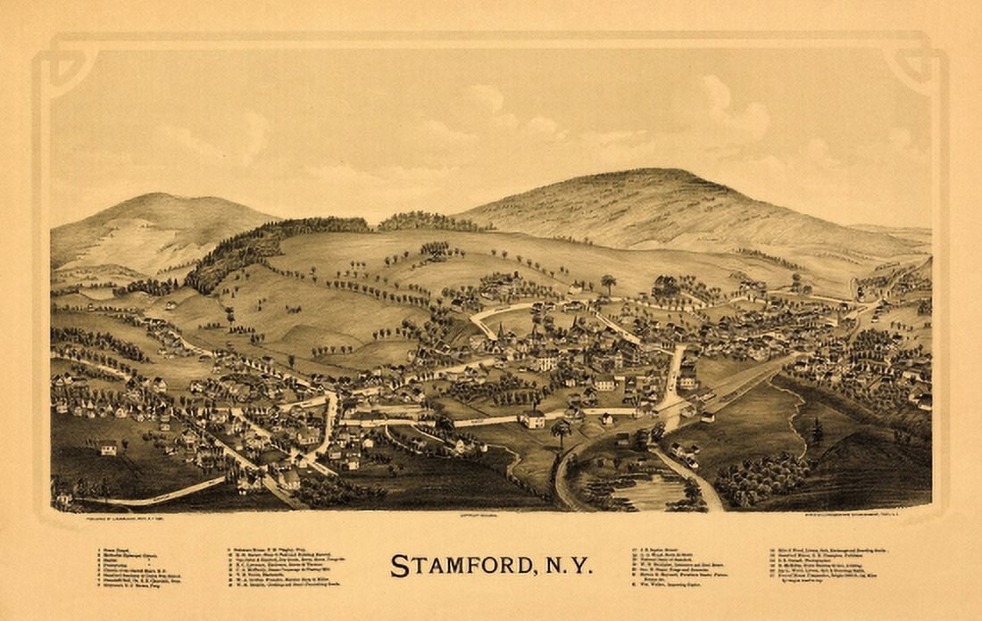 Historic Map of Stamford New York 1890 Delaware County Canvas Art - (36 x 54)