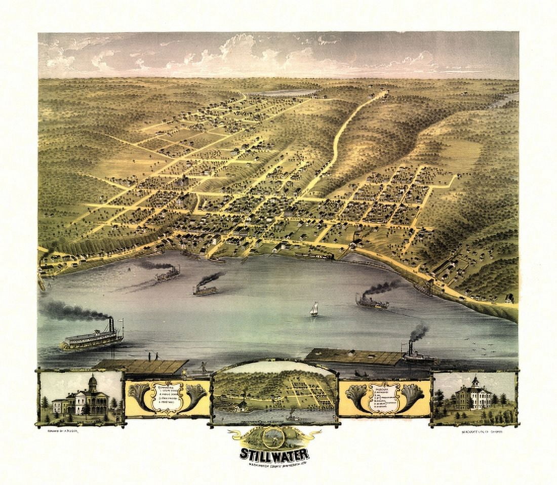 Historic Map of Stillwater Minnesota 1870 Washington County Canvas Art - (18 x 24)