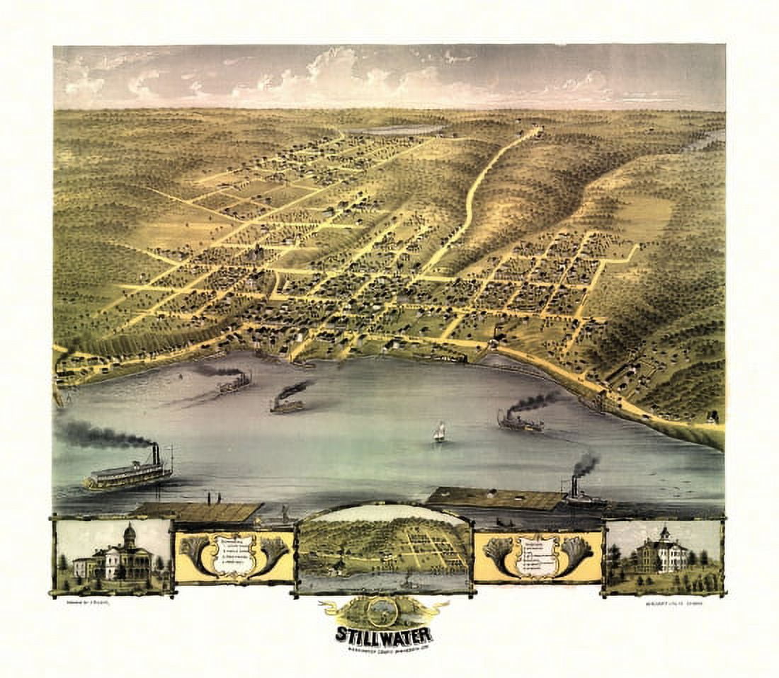 Historic Map of Stillwater Minnesota 1870 Washington County Canvas Art - (24 x 36)