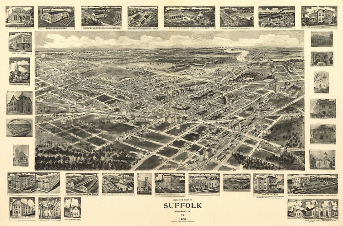 Historic Map of Suffolk Virginia 1907 Nansemond County Canvas Art -  (24 x 36)