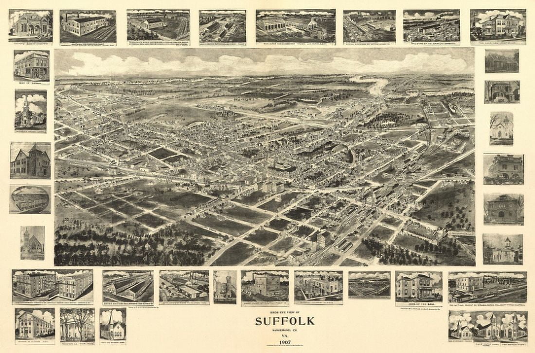 Historic Map of Suffolk Virginia 1907 Nansemond County Canvas Art - (36 x 54)