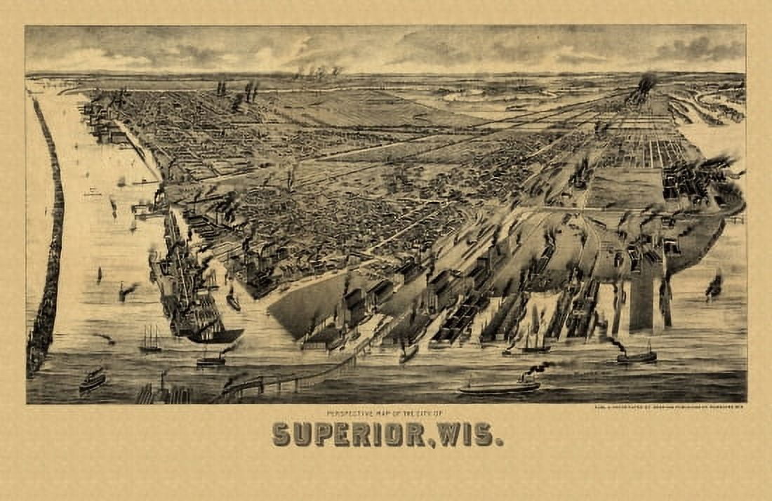 Historic Map of Superior Wisconsin 1890 Douglas County Canvas Art -  (36 x 54)