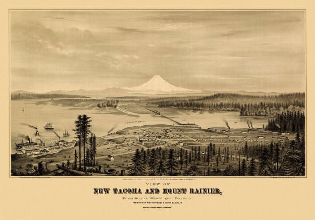 Historic Map of Tacoma Washington 1878 Pierce County Canvas Art -  (24 x 36)