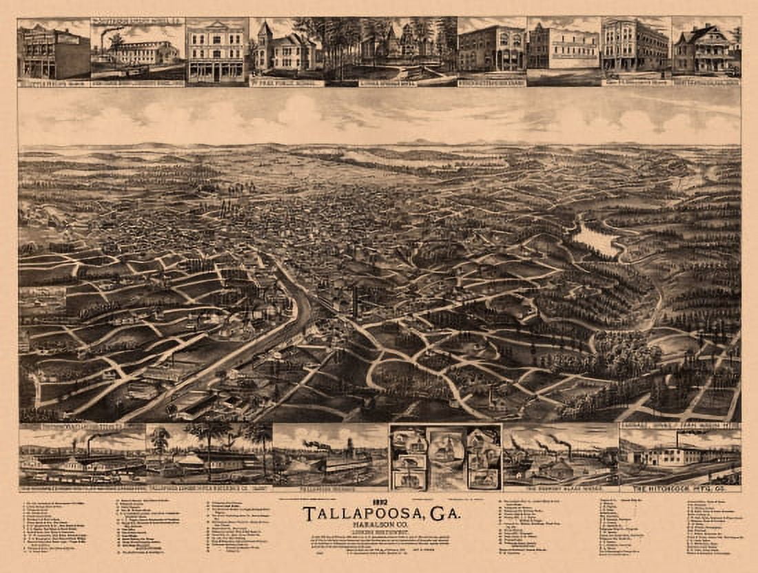 Historic Map of Tallapoosa Georgia 1892 Haralson County Canvas Art - (24 x 36)