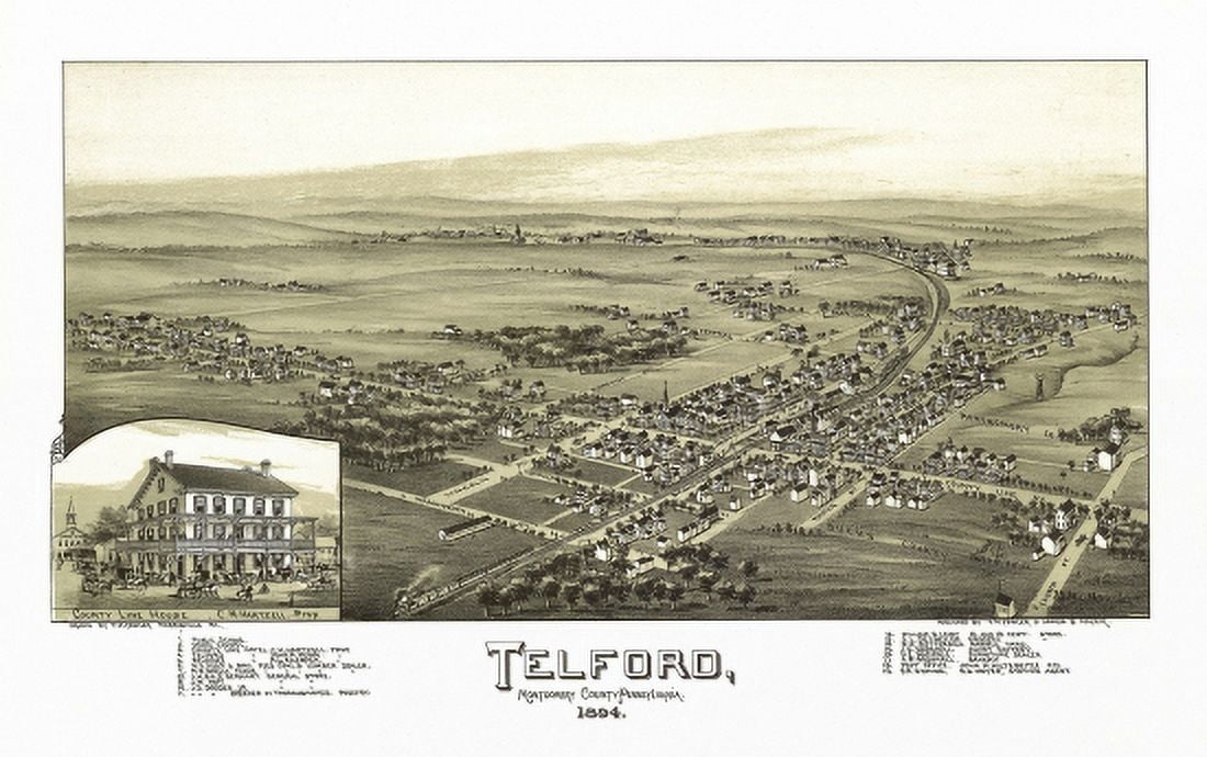 Historic Map of Telford Pennsylvania 1894 Montgomery County Canvas Art - (24 x 36)