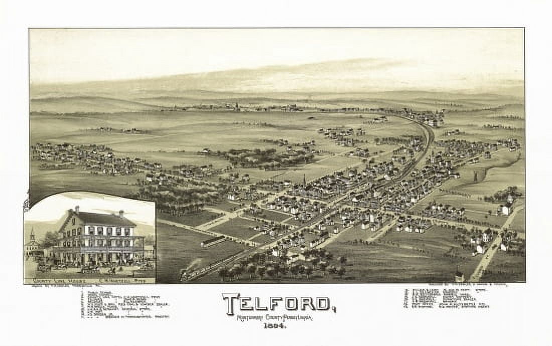 Historic Map of Telford Pennsylvania 1894 Montgomery County Canvas Art -  (36 x 54)