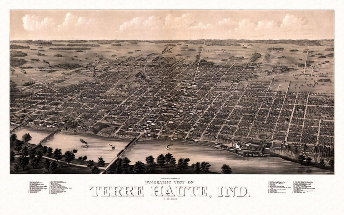 Historic Map of Terre Haute Indiana 1880 Vigo County Canvas Art - (18 x 24)
