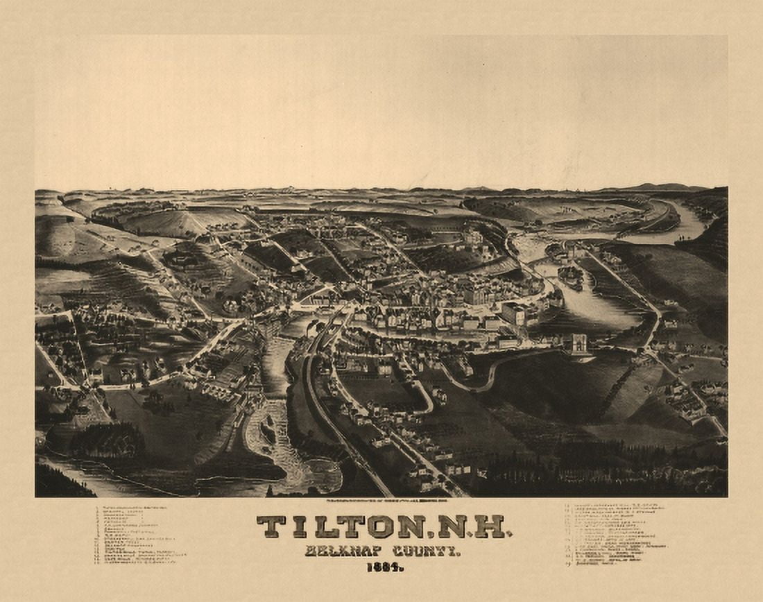 Historic Map of Tilton New Hampshire 1884 Belknap County Canvas Art - (18 x 24)