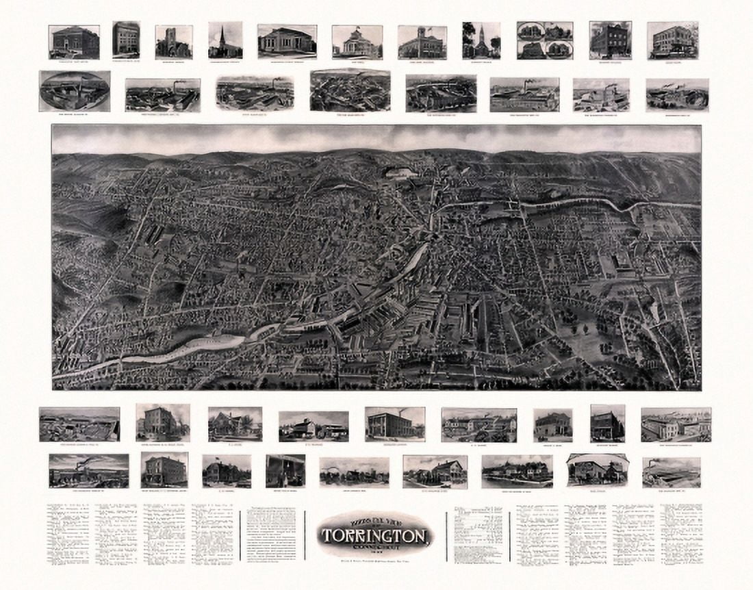 Historic Map of Torrington Connecticut 1907 Litchfield County Canvas Art - (18 x 24)