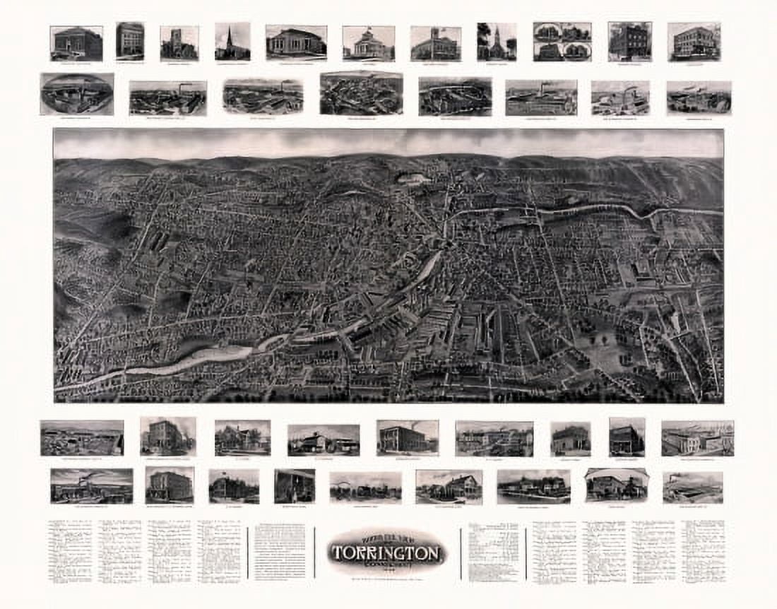Historic Map of Torrington Connecticut 1907 Litchfield County Canvas Art - (36 x 54)
