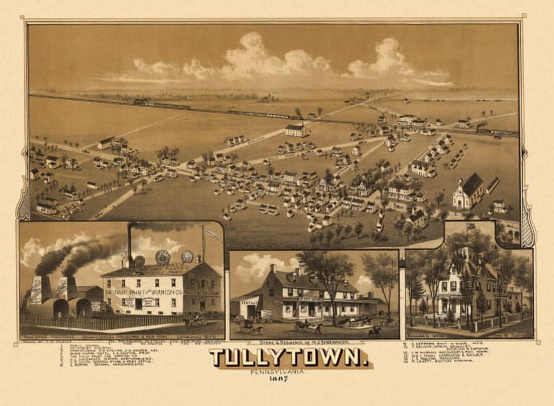 Historic Map of Tullytown Pennsylvania 1887 Bucks County Canvas Art - (24 x 36)