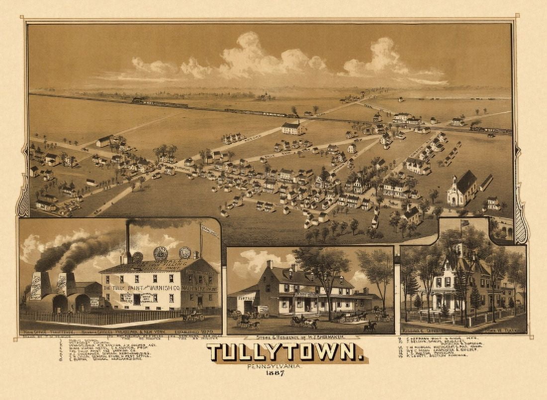 Historic Map of Tullytown Pennsylvania 1887 Bucks County Canvas Art -  (36 x 54)