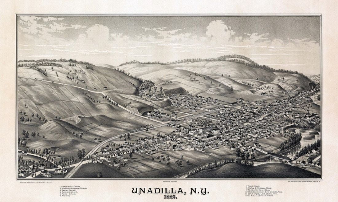 Historic Map of Unadilla New York 1887 Otsego County Canvas Art - (18 x 24)