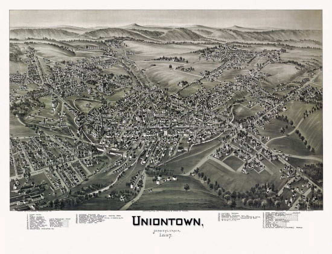 Historic Map of Uniontown Pennsylvania 1897 Fayette County Canvas Art - (18 x 24)