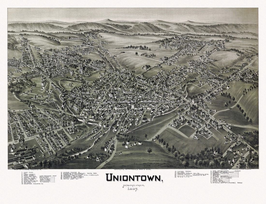 Historic Map of Uniontown Pennsylvania 1897 Fayette County Canvas Art - (24 x 36)