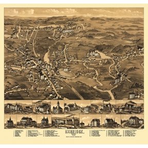 Historic Map of Uxbridge Massachusetts 1880 Worcester County Canvas Art - (36 x 54)
