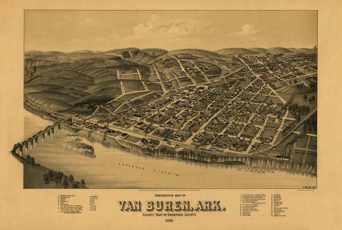 Historic Map of Van Buren Arkansas 1888 Crawford County Canvas Art - (18 x 24)