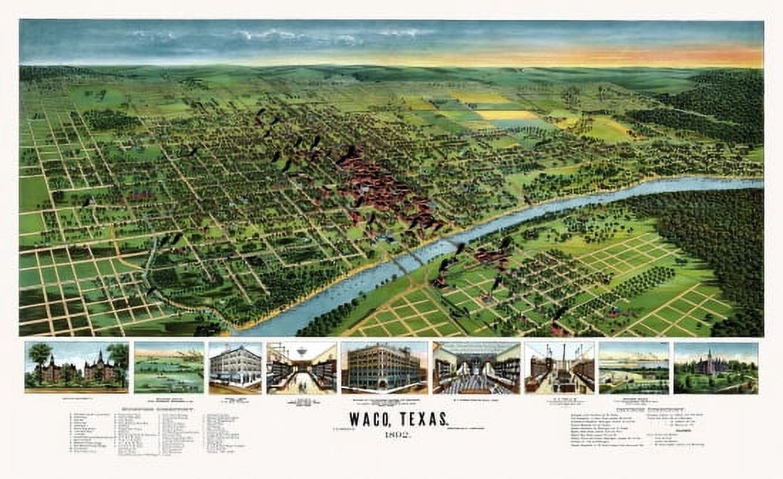 Historic Map of Waco Texas 1892 McLennan County Canvas Art -  (36 x 54)