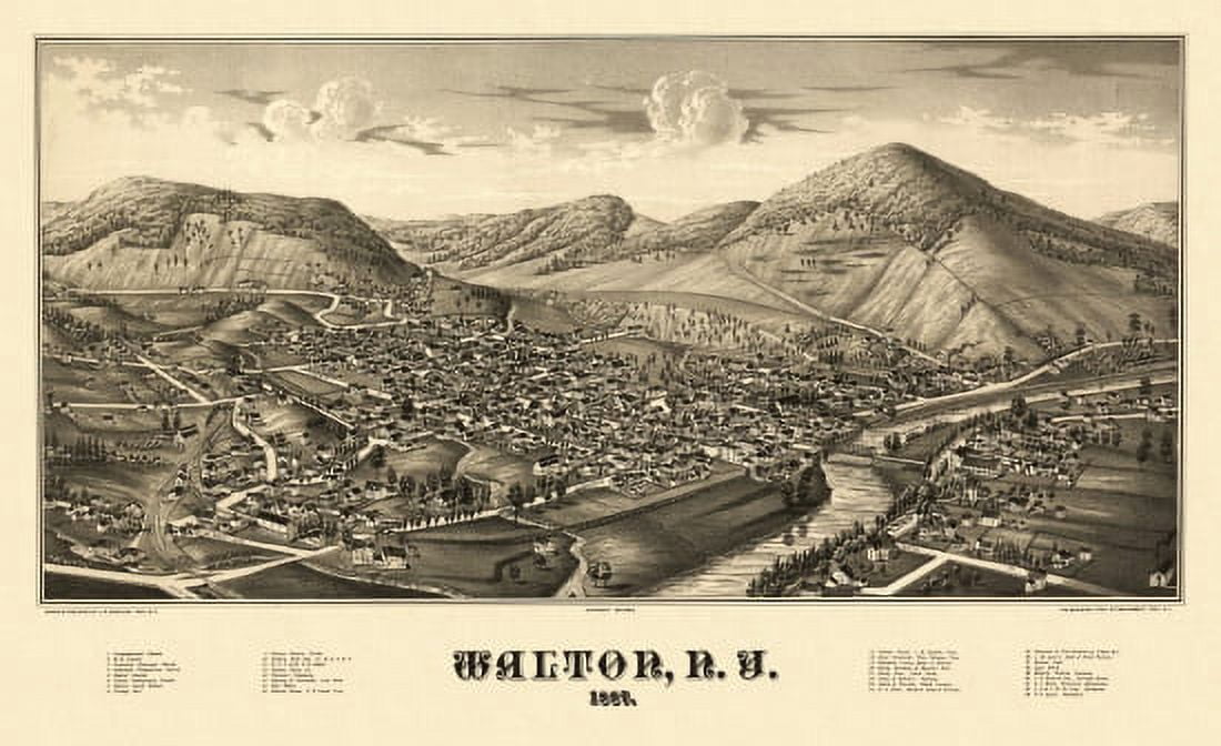 Historic Map of Walton New York 1887 Delaware County Canvas Art -  (24 x 36)
