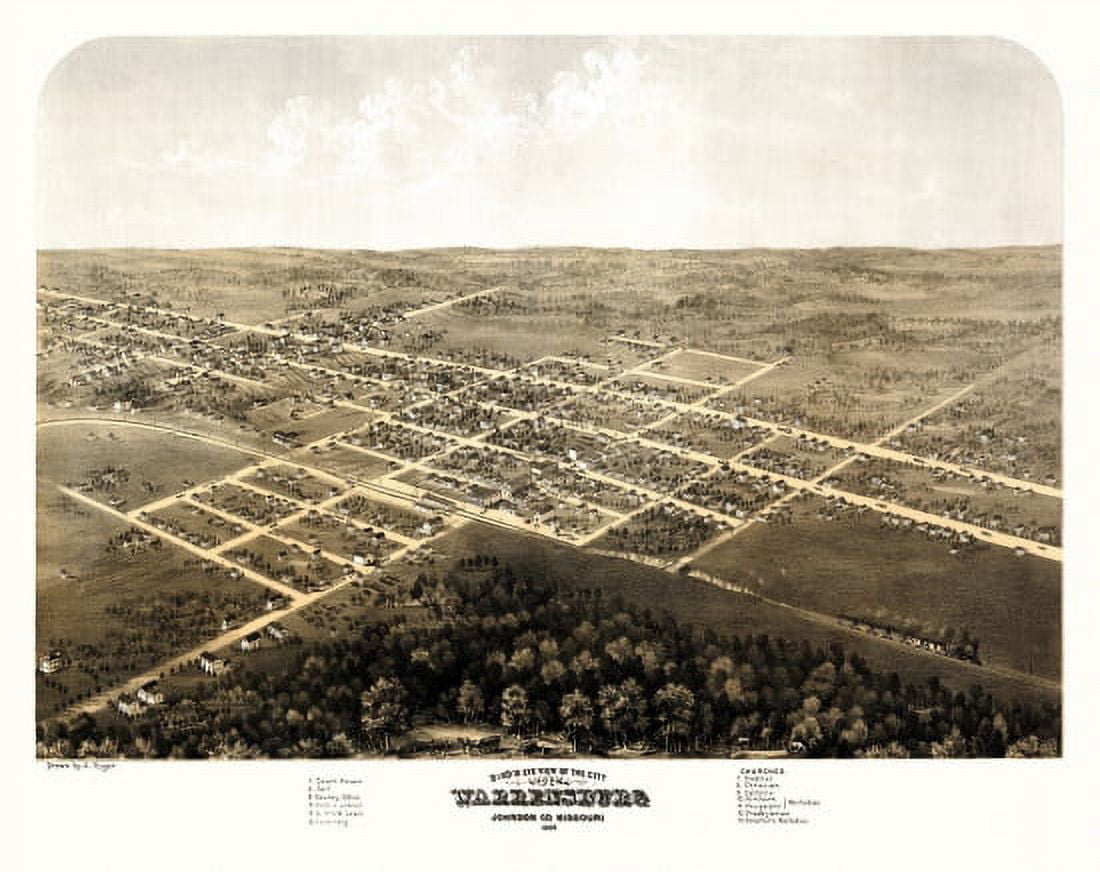 Historic Map of Warrensburg Missouri 1869 Johnson County Canvas Art -  (24 x 36)