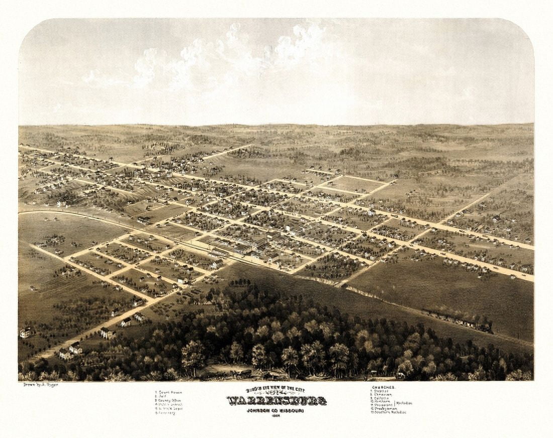 Historic Map of Warrensburg Missouri 1869 Johnson County Canvas Art -  (36 x 54)