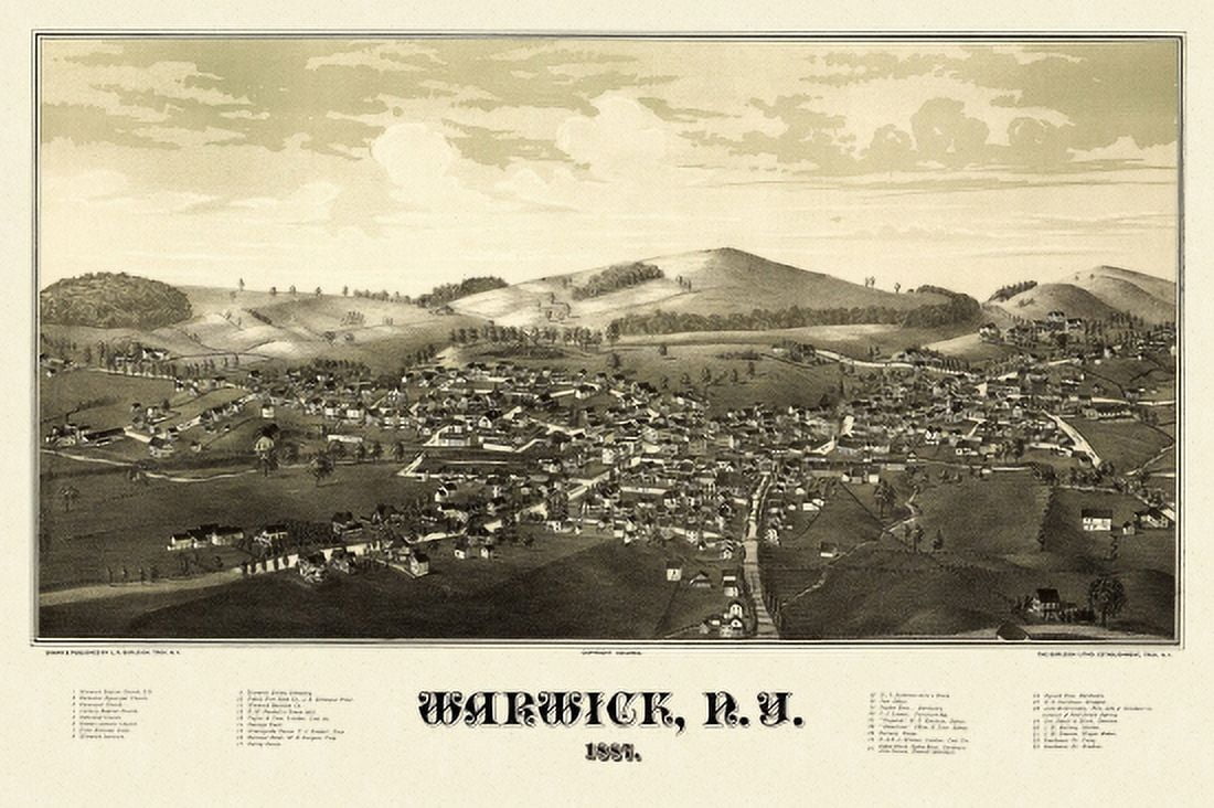 Historic Map of Warwick New York 1887 Orange County Canvas Art -  (24 x 36)