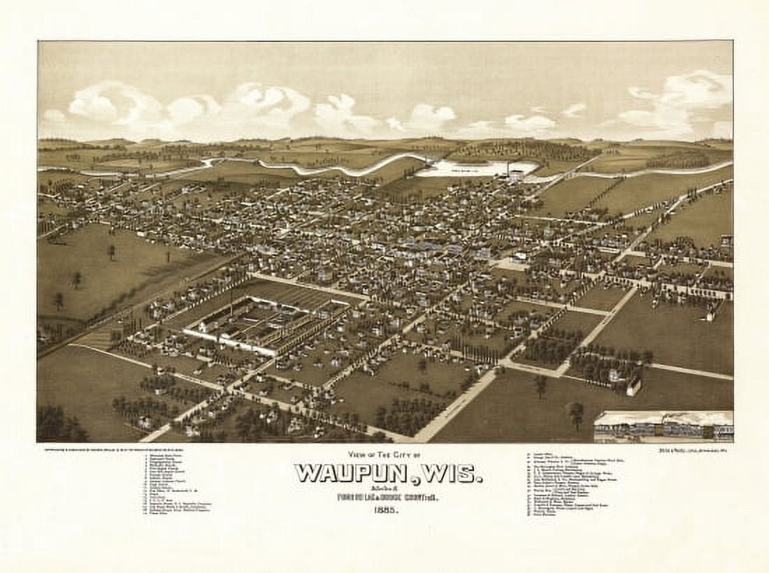 Historic Map of Waupun Wisconsin 1885 Dodge County Canvas Art - (18 x 24)