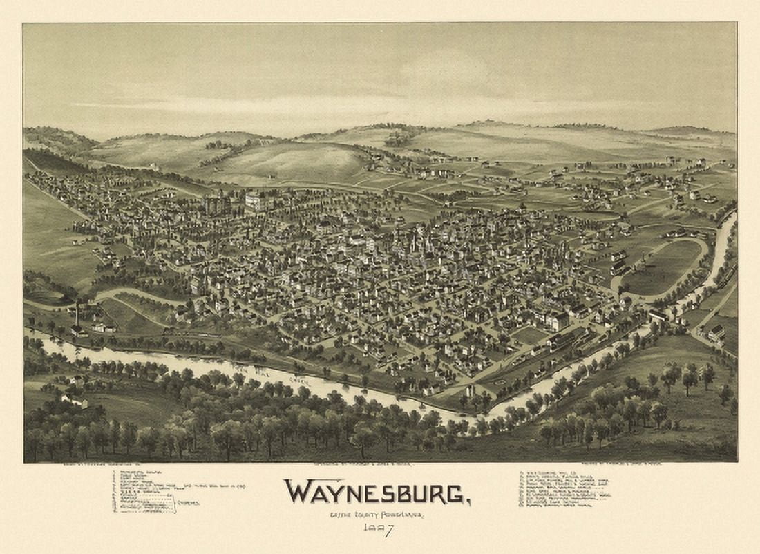 Historic Map of Waynesburg Pennsylvania 1897 Greene County Canvas Art - (18 x 24)