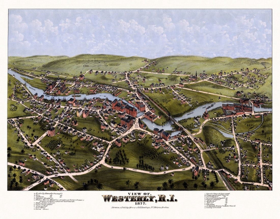 Historic Map of Westerly Rhode Island 1877 Washington County Canvas Art - (36 x 54)