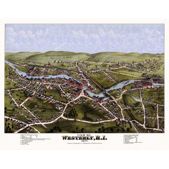 Historic Map of Westerly Rhode Island 1877 Washington County Canvas Art -  (36 x 54)